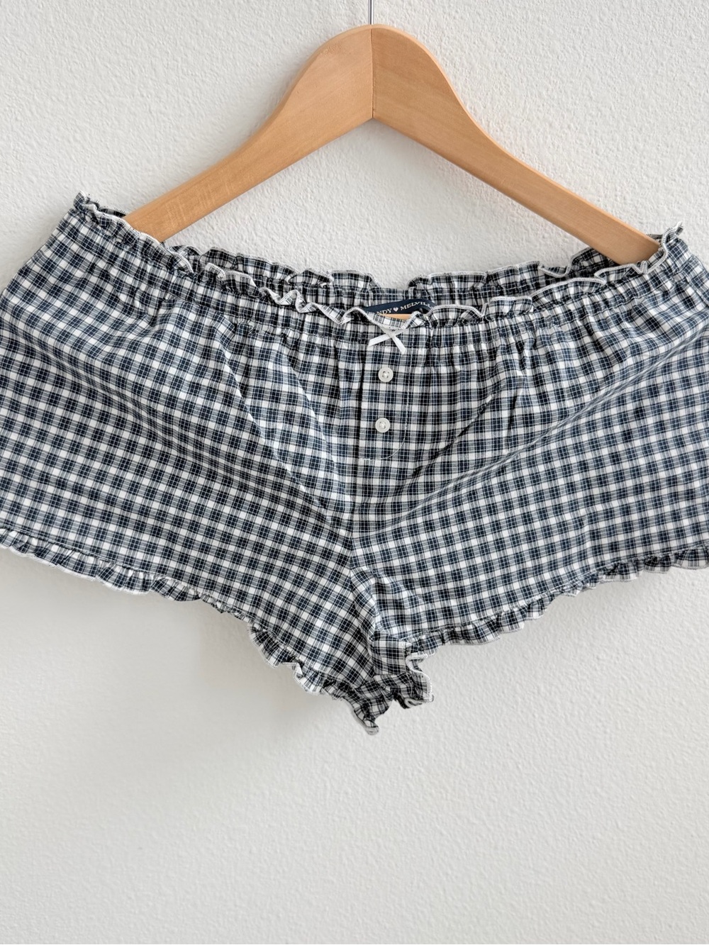 Brandy Melville Navy Plaid Ruffle Pajama Shorts Coquette Lounge Shorts